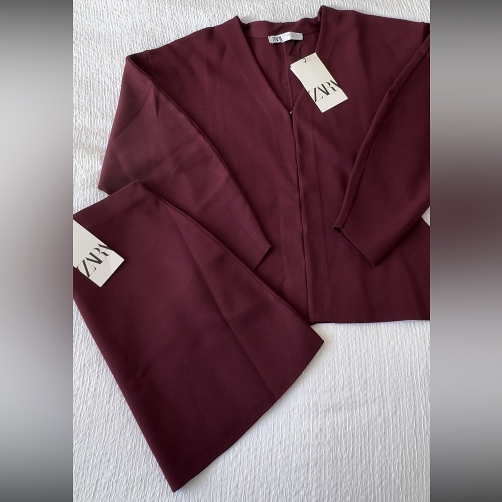 ZARA basic knit fitted cardigan & mini skirt